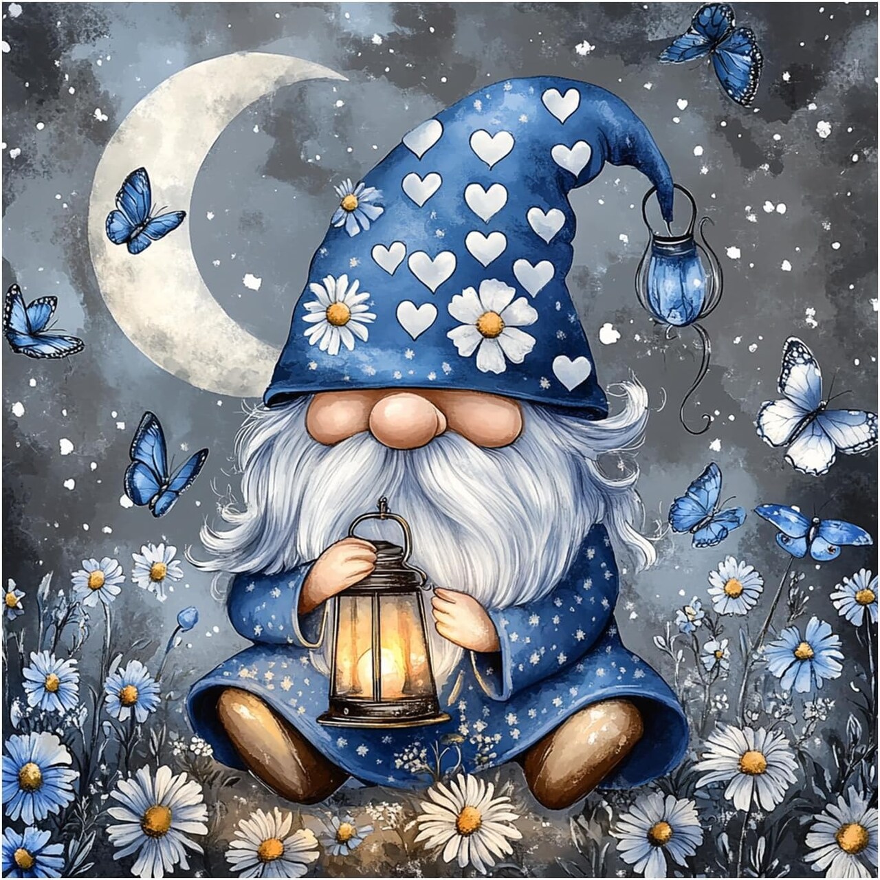 Diamond Painting Kits for Adults, Gnome Moon Diamond Art Kits for Adults, DIY 5D Diamond Painting Kits for Beginners 14x14inch